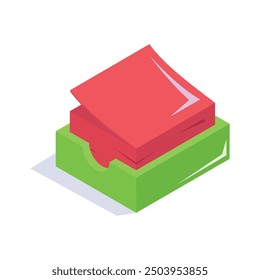 A vibrant, isometric icon featuring a red book on a green stack