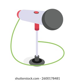 A vibrant isometric icon of a microphone on a stand.