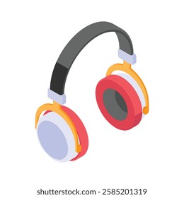 A vibrant, isometric icon of over ear headphones.