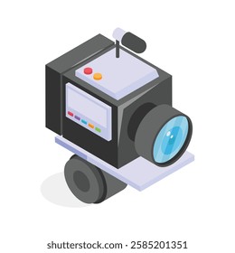 A vibrant isometric icon of a professional video camera.