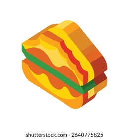 Vibrant Isometric Kaya Toast Digital Art Yellow Orange Red Green