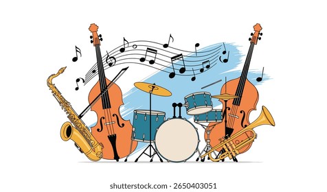 Vibrant jazz band ensemble instruments expressive musical performance dynamic sound art
