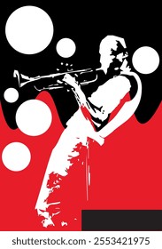 Vibrant jazz festival poster featuring bold typography, musical instruments, and dynamic colors. Perfect for promoting live music events, concerts, or cultural gatherings with an artistic flair.