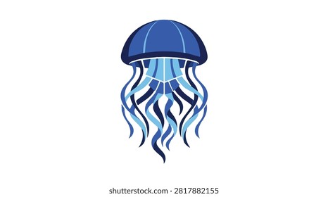 Vibrant jellyfish with long tentacles in shades of blue and purple floating in ocean water emphasizing marine life and underwater ecosystems