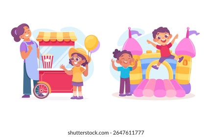 Uma vibrante e alegre cena de carnaval repleta de amigos desfrutando de várias atividades divertidas e delícias