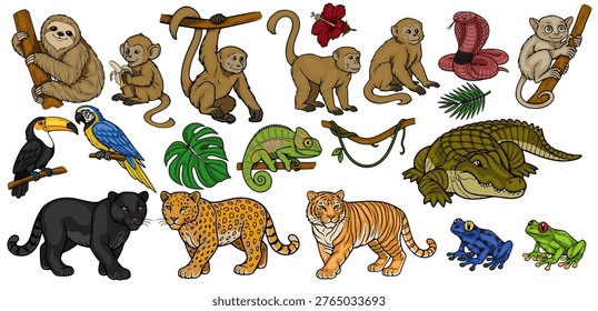 Vibrant Jungle Animals Vector Illustration Set
