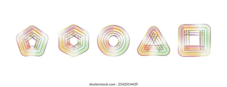 Geometria caleidoscópica vibrante: formas abstratas e linhas de interseção em padrões coloridos.