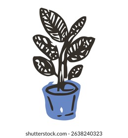 A vibrant, large potted plant with broad leaves and a blue planter. Represents modern nature-inspired interior design. Great for home and office decor, or editorial on green living.
