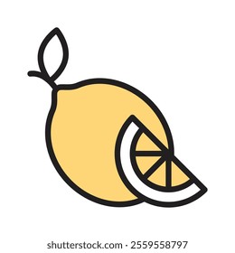 Vibrant lemon icon with half slice used for citrus and refreshing drinks