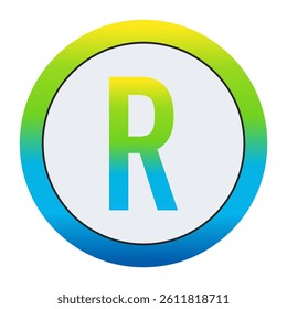 Vibrant Lemon Yellow, Soft Leaf Green, and Bright Sky Blue Gradient Capital Letter R in a Pure White Circle Framed by a Seamlessly Blended Color Gradient Border