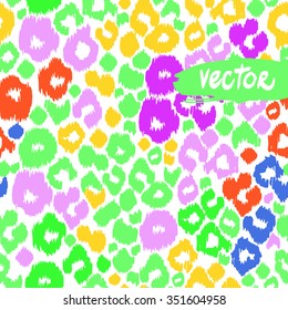 Vibrant leopard pattern seamless. Green animal print background. Pink vector leo and leopard spots pattern design. Hand drawn floral template. 