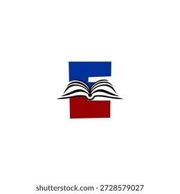 Vibrant letter E logo combined with a cheerful book icon. Fun vector design for children education, preschools, kindergarten, and creative play centers.
