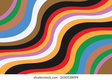 Vibrant LGBTQ Pride Abstract Wavy Pattern - Colorful Rainbow Stripes Symbolizing Diversity, Inclusion, Equality, and Community. Modern Graphic Background for Support and Celebration.