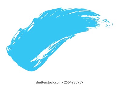 Vibrant light blue paint brushstroke on a white background.