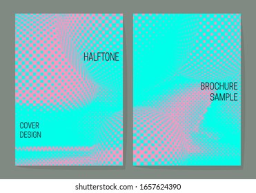 Vibrant light cover design templates with pink turquoise halftone dotted backgrounds. Layouts for book, brochure, booklet, leaflet or journal covers.