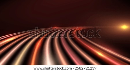 Vibrant light trails on dark background, glowing lines high speed traffic road, long time exposure, motion blur effect