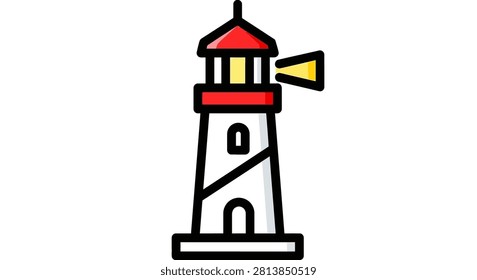 Vibrant lighthouse illustration perfect for nautical themes, safety concepts, and coastal travel branding. Eye-catching beacon graphic for web and print.
