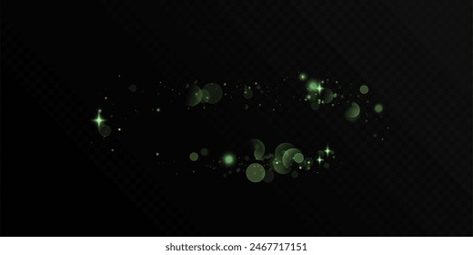 Efectos de iluminación vibrante con brillo verde vibrante. Hermoso efecto de brillo con bokeh. Brillantes reflejos abstractos. Ilustración vectorial 10EPS	