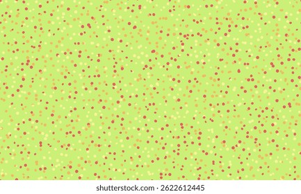 Vibrant lime green background scattered with tiny red and yellow dots.  Perfect for playful designs, websites, packaging, or textile prints. Evokes feelings of joy, energy, and spring.