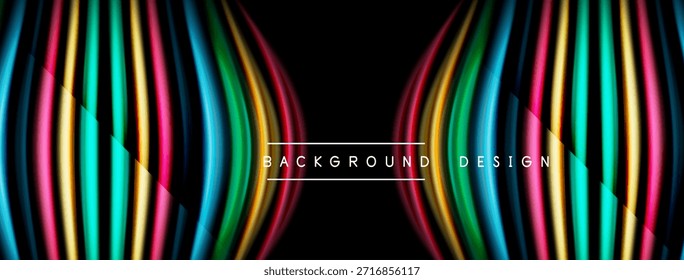 Vibrant lines create abstract shapes. Dark background emphasizes colorful curves, forming dynamic visual effect. Modern design element.