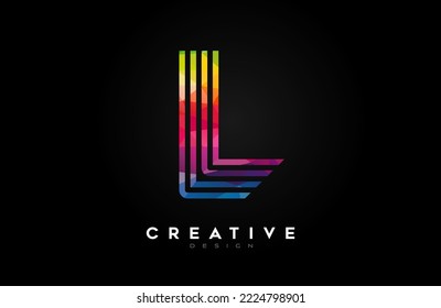 Logotipo de letra L de líneas vibrantes con líneas y vectores de diseño de estilo creativo de monograma. Diseño de icono de letra L minimalista hecho de líneas 