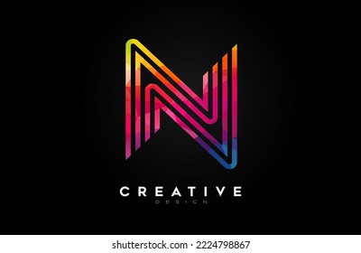 Lineos vibrantes Letra N Logotipo con líneas y vectores de diseño de estilo creativo monograma. Diseño de icono de letra N minimalista hecho de líneas 