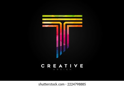 Vibrant Lines Letter T Logo with Lines and Monogram Creative Style Design Vector. Minimalist T Letter Icon Design made of Lines 