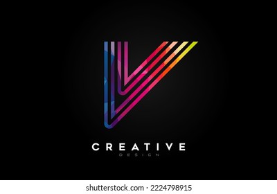 Vibrant Lines Letter V Logo with Lines and Monogram Creative Style Design Vector. Minimalist V Letter Icon Design made of Lines 