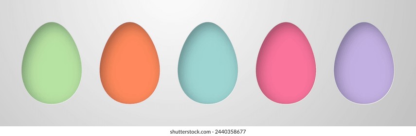 A vibrant lineup of five Easter eggs in green, orange, teal, pink, and purple shades, arranged horizontally against a white background, symbolizing celebration and diversity.