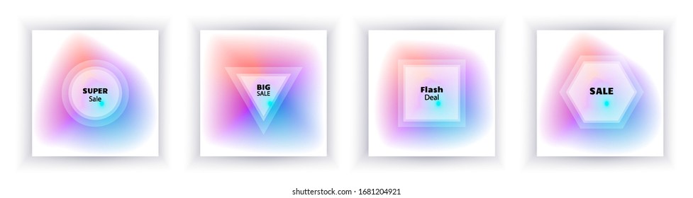 Vibrant liquid abstract banners on white background. Fluid banner. with geometry shapes. Set square banners