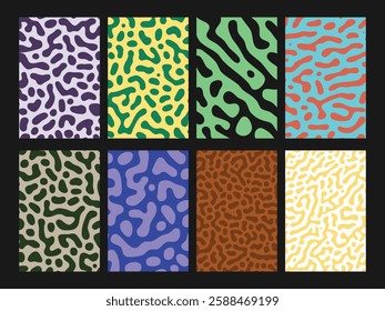 A vibrant liquid and leopard pattern with wiggly, squiggly lines. Fun, abstract, and organic shapes perfect for posters, cards, banners, and branding. Seamless, colorful, and playful vector design.