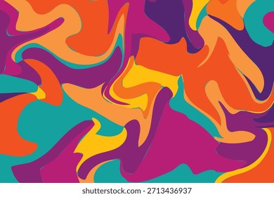 Diseño abstracto de mármol líquido vibrante con movimiento magenta, naranja, amarillo y verde azulado. Fondo de Anuncio abstracto de mármol.