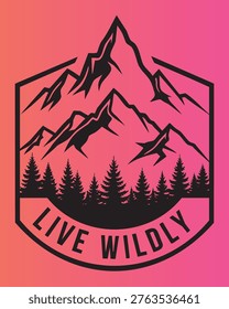 Vibrant live wildly mountain and forest graphic design emblem