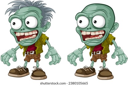 A vibrant and lively green zombie cartoon character depicted in a vector illustration style