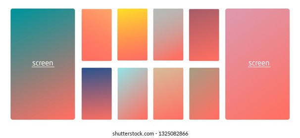 Vibrant and living smooth gradient soft colors coral palette for devices, pc's and modern smartphone screen backgrounds set vector ux and ui design illustration.