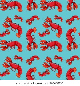 Vibrant lobsters create a lively seafood pattern