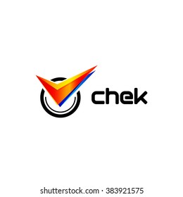 Vibrant logo. Depicting a stylized icon. Orange and blue color tick logotype. Choice isolated sign.