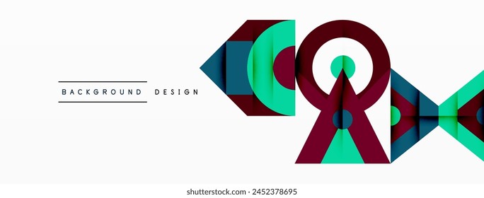 Un diseño de logotipo vibrante con un círculo y flechas dentro de un marco rectangular. La fuente muestra un estilo artístico con un patrón de triángulos azul eléctrico y pestañas en el fondo