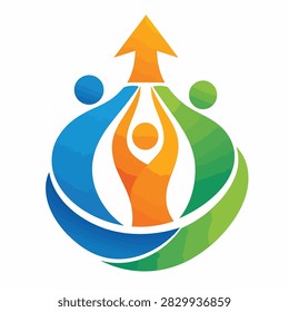 Vibrant logo design featuring a human silhouette and ascending arrow
