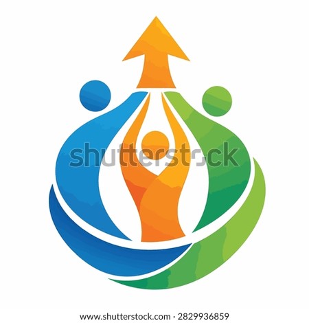 Vibrant logo design featuring a human silhouette and ascending arrow