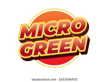 Um design de logotipo vibrante com as palavras MICRO GREEN em negrito, tipografia estilizada. O texto é definido em um plano de fundo de gradiente circular em transição de laranja para vermelho, criando uma energia viva