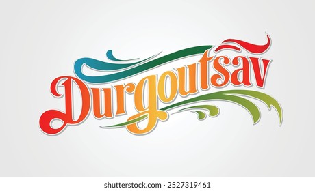  A vibrant logo for Durgoutsav The word Durgoutsav is styled in a decorative font with a colorful gradient Surrounding the text are decorative flourishes and swirls embodying the festive spirit