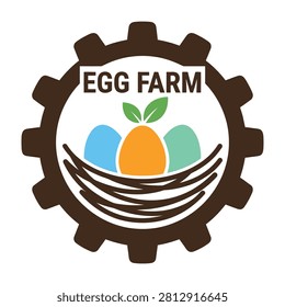 Vibrant logo of egg farm with colorful eggs and green sprout in nest, symbolizing growth and freshness