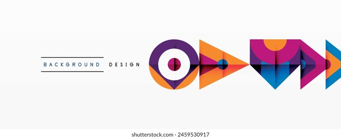 A vibrant logo featuring colorful arrows pointing in different directions, with elements like circles, triangles, rectangles in magenta, electric blue, creating a bold and dynamic brand identity