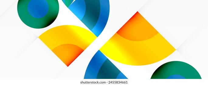 Ein lebendiges Logo mit bunten Kreisen und Dreiecken auf weißem Hintergrund, das Farbtöne und Schattierungen von elektrischem Blau zeigt. Das Design verkörpert Symmetrie, Kunst und ein fesselndes Muster