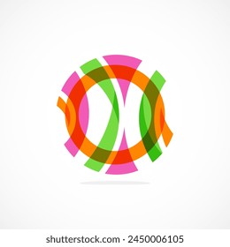A vibrant logo featuring a colorful pattern in magenta and electric blue, with a symmetrical design around the letter x at the center. A unique fusion of art, graphics, and brand identity