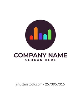 A vibrant logo featuring a multicolored bar graph within a dark circle, symbolizing growth, data analysis, or financial progress. The clean lines and bold colors convey professionalism and energy