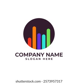 A vibrant logo featuring a multicolored bar graph within a dark circle, symbolizing growth, data analysis, or financial progress. The clean lines and bold colors convey professionalism and energy