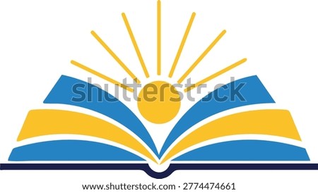 A vibrant logo featuring an open book with golden rays emanating upwards, symbolizing enlightenment and learning.