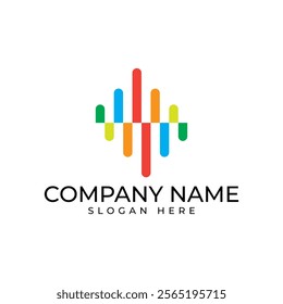 Vibrant logo featuring stylized, colorful sound waves. Conveys energy, movement. Ideal for audio, entertainment, technology, or any brand associated with sound and rhythm.